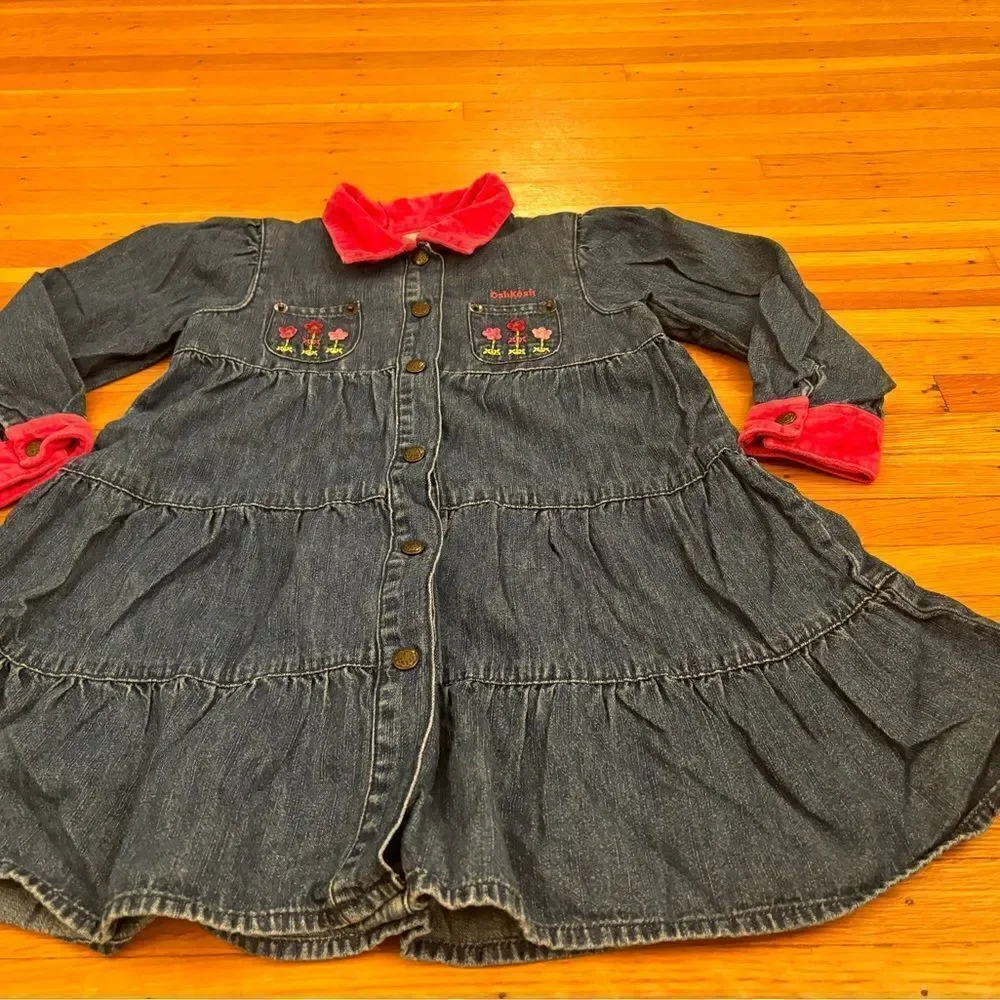 Osh Kosh B’Gosh Vintage denim tiered embroidered long sleeve dress